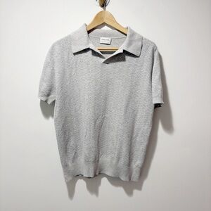 Akashi-Kama Ojii Knit Polo Grey Asanoha Size Small Unisex Grandpa Retro Japanese